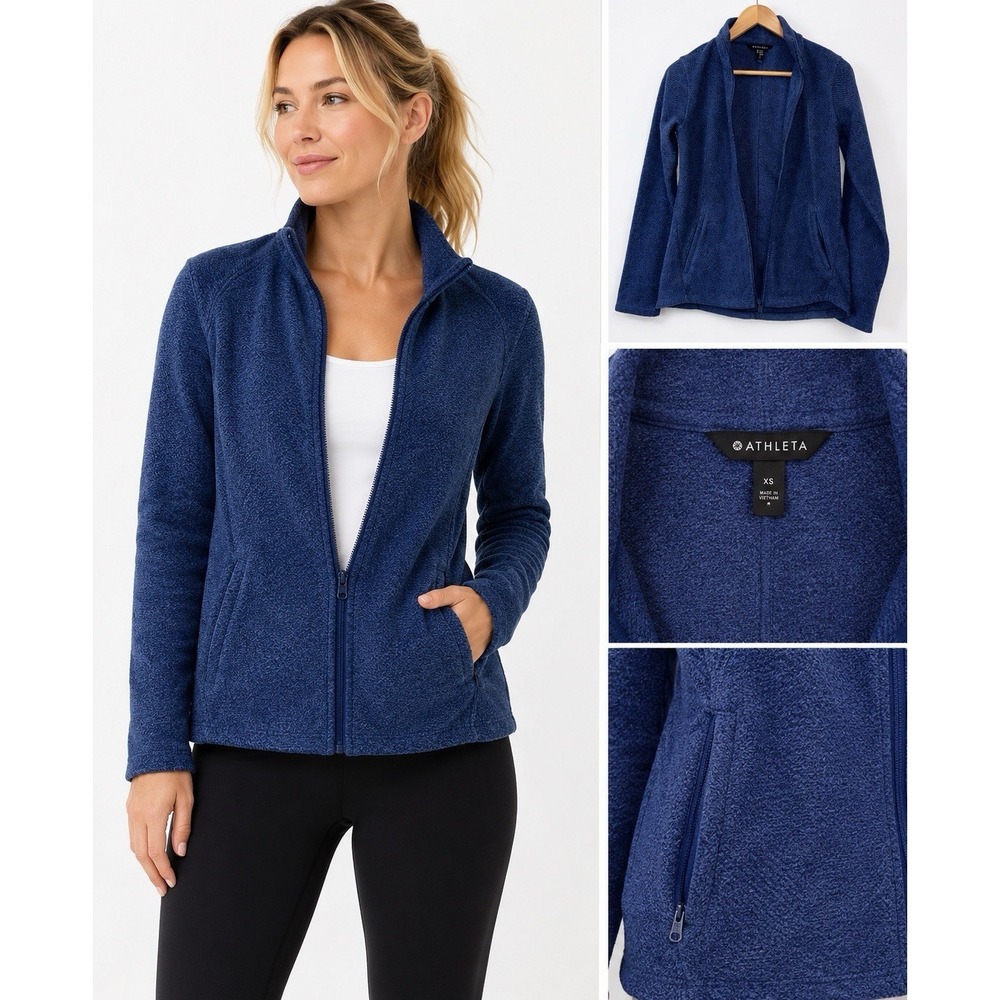 Athleta Stroll Fleece Jacket Womens XS Blue Full Zip Cozy Athleisure